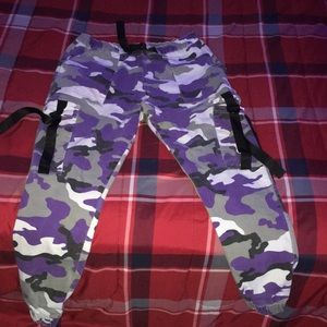 purple and white camo joggers